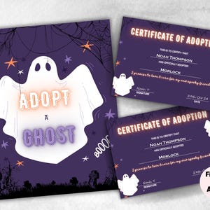 Adopt A Ghost Party Favors Printables, Halloween Ghost Activities, Adopt A Ghost Sign And Certificate, Spooktacular Halloween Party Decor