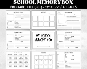 School Keepsake Memory Box, Baby Memory Box Kit, Memory Book, Memory Journal, Keepsake Journal, Printable File Folder Labels, Baby Milestone