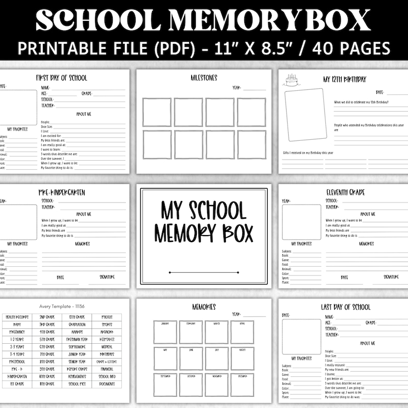 School Memory File Sheets - Etsy