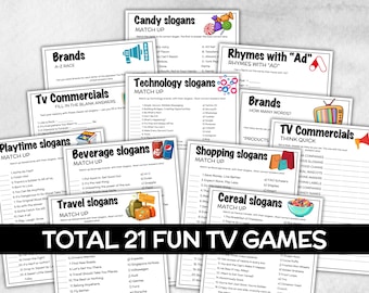 Slogan Trivia Game Bundle, TV Commercial Quiz, Cereal Slogan, Pop Culture, Family Game Night, Office Party, Kids Teen Adults, Trivia Night