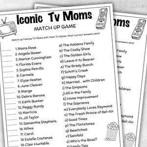 Iconic TV Moms trivia party Game, Mommy Trivia Quiz, TV Sitcoms, Senior Game night, family activity, Famous TV Dads, Mothers Day celebrate