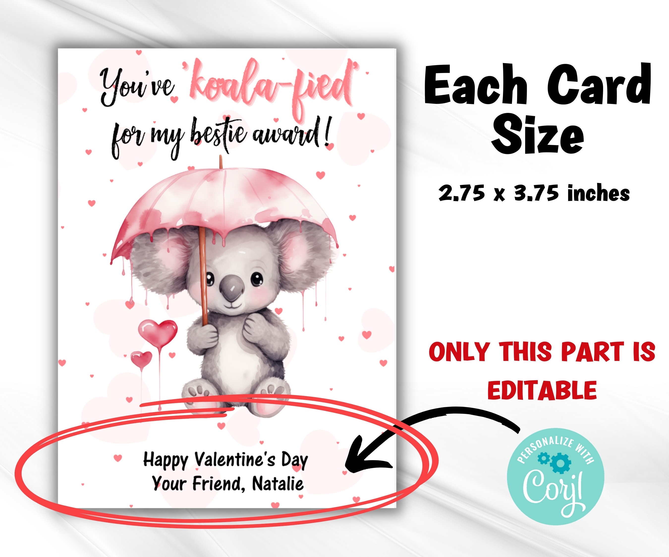 Editable in Corjl Koala Valentine I Koala Valentines Day Cards ...