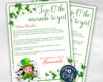 Leprechaun trap letter I Leprechaun Note Printable | Editable Template | Kid Treasure Hunt Activity | St Patricks game letter I St pattys