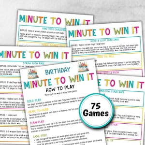Birthday Minute To Win It, Family Game Night, One Minute Game, 60 Seconds game, Kids Adults Party, Family Reunion, Summer Bday Party Games,