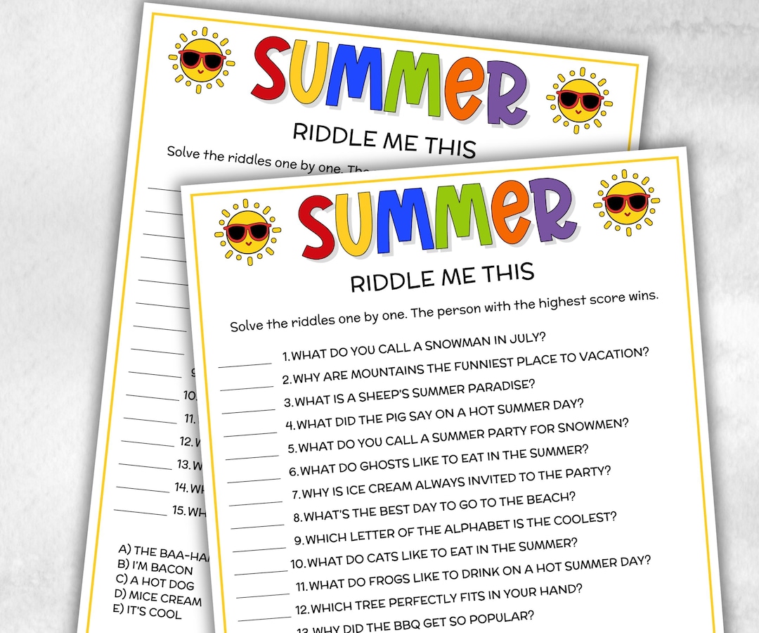 Summer Riddles, End of School Summer Activities, Summer Birthday Ocean ...