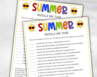 Summer Riddles, End Of School Summer Activities, Summer Birthday Ocean Party,  Family game night, elementary school, Vacation riddle me this
