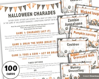 Halloween Charades, Halloween Word Game, Holiday charades, Teen Halloween, Adult Halloween game, Senior living game, Halloween for seniors