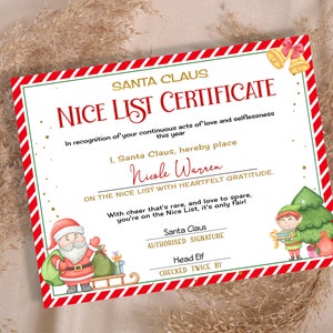 Certificado de lista de buenos amigos de Santa Claus editable en Corjl, carta de Navidad, plantilla editable, desde el escritorio de, caja de Nochebuena, correo oficial de Santa Claus