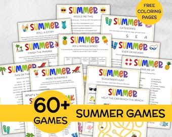 Summer Games Bundle, Bucket List, Word Scramble, Scavenger Hunt, End Of School Summer Activities, Summer Birthday Ocean Party, Summer Name