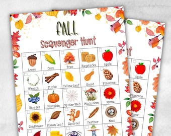 Fall Scavenger Hunt for Kids, Outdoor Thanksgiving Scavenger Hunt, Fun Family Activity, Fall Outdoor Treasure Hunt, Printable Game for Kids