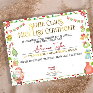 Certificado de lista de buenos amigos personalizado, paquete de cartas a Papá Noel, actividades navideñas para niños, lista oficial de buenos amigos, lista editable de Papá Noel, carta a Papá Noel