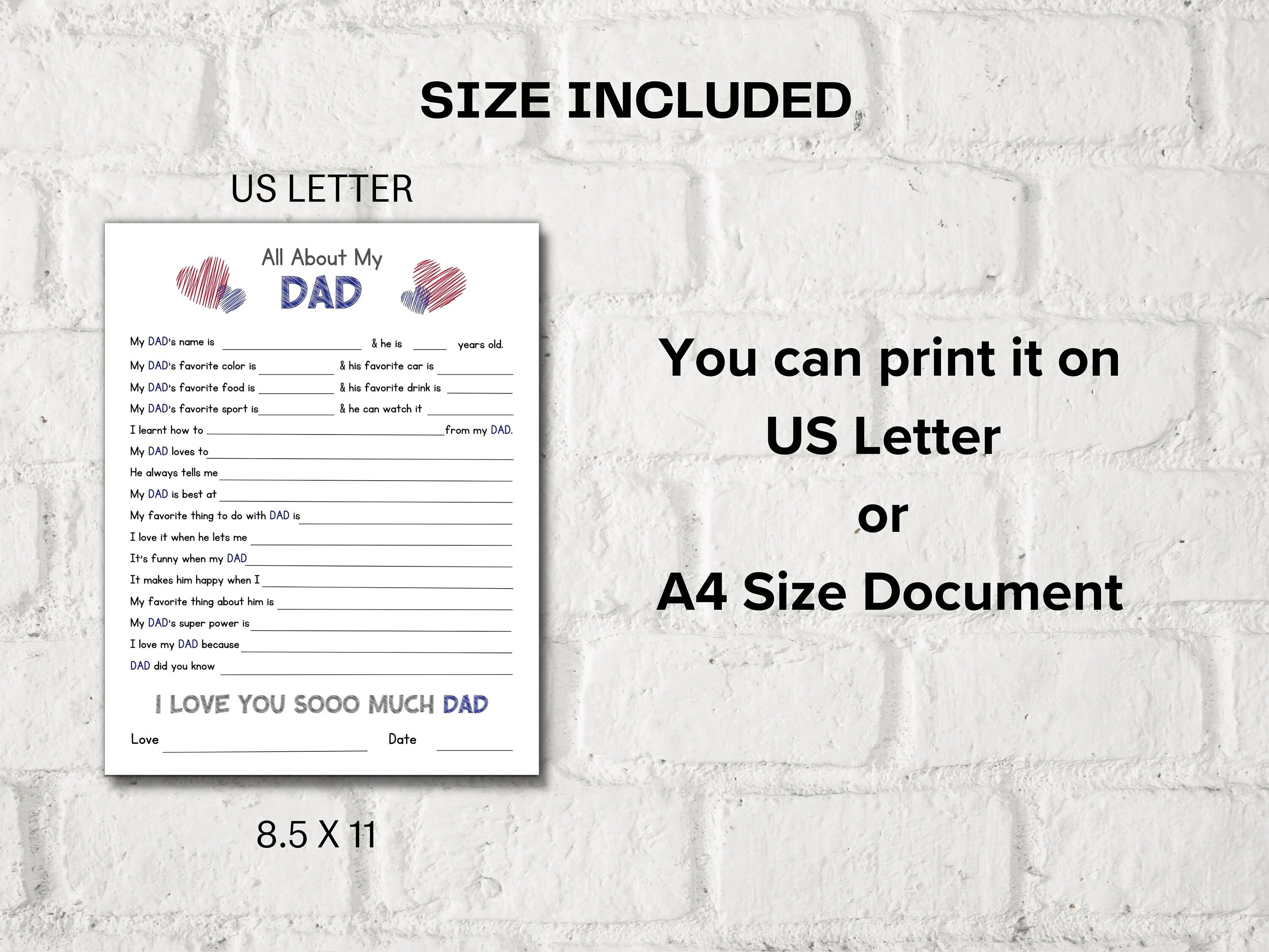 All About My Dad Fill in the Blank I Father's Day Gift I - Etsy