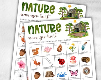 Outdoor Nature Scavenger, Kinder Sommer Natur Spaziergang, Camping Spiele, Kinder Schnitzeljagd, Naturschatz, Herbst Scavenger, Natur jagen für Kinder