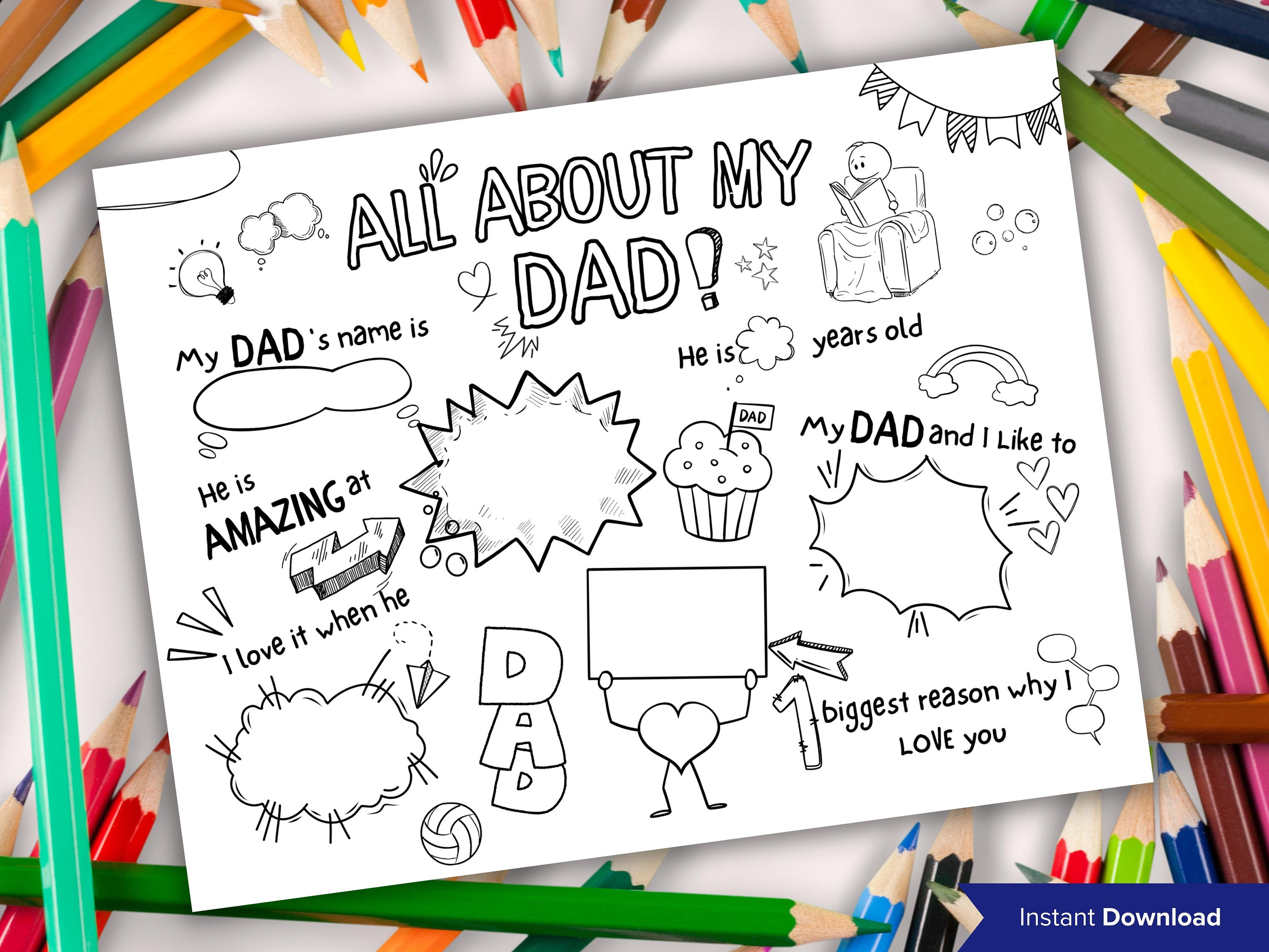 All About My Dad Fill in the Blank I Father's Day Gift I Gift for Dad I ...