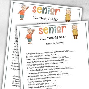Senior All things Red, Family Game Night, Dementia Activity, Retirement Games, Senior Citizens, Nursing Home Game, Senior Living Party game