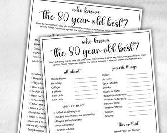 80th Birthday Game Idea, 80 year old 1945, who knows him her best, who knows her best, 80th BDay Party Decorations, vintage 1945 birthday