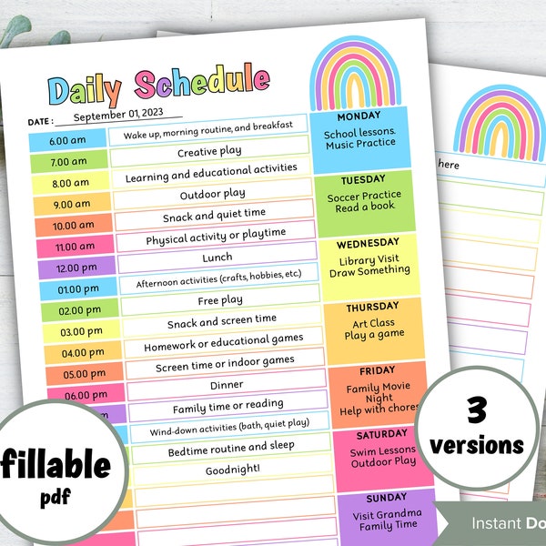 Printable In home Daycare schedule, kids nanny organizer, homeschool preschool planner, kids weekly chore chart, 24 hour daily report