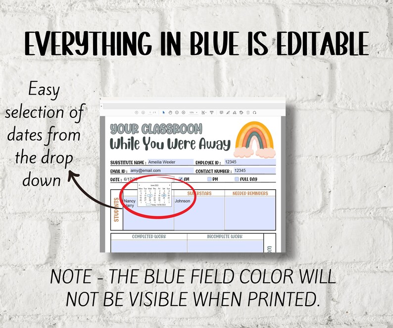Fillable Substitute teacher Notes I While you were away I Printable Teacher Notes I Substitute teacher I Relief Teacher Notes I Editable image 6