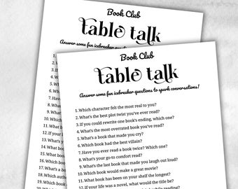 Book Club Table Talk, Book club hosting, Bookworm meeting, bookstagram theme party, coversation starters, trivia challenge, themed party fun