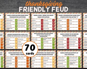 Thanksgiving Friendly Family  Feud, Thanksgiving party game, Trivia game, Family game night, family group game, friends giving game, TH02