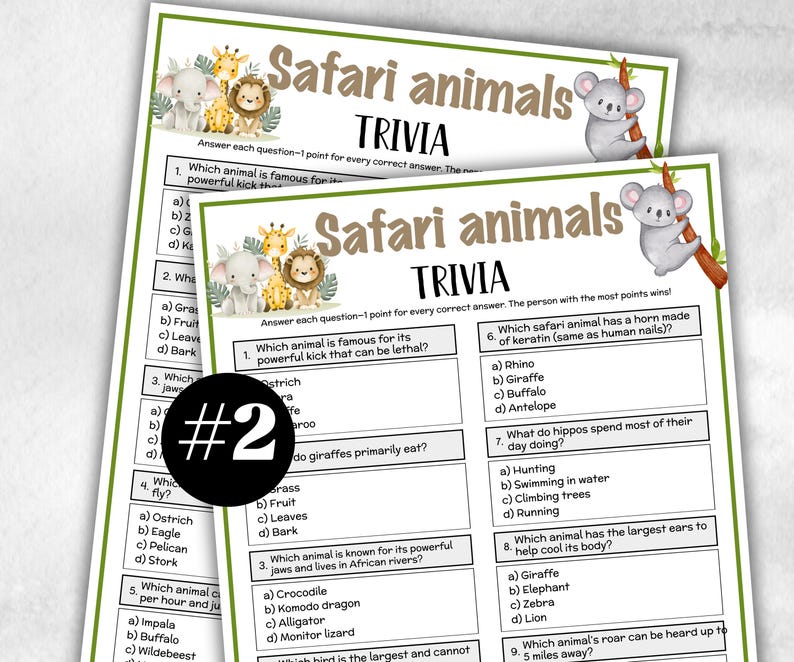 Safari Animals Trivia Party, Themed Birthday, Trivia Game Night, Game ...