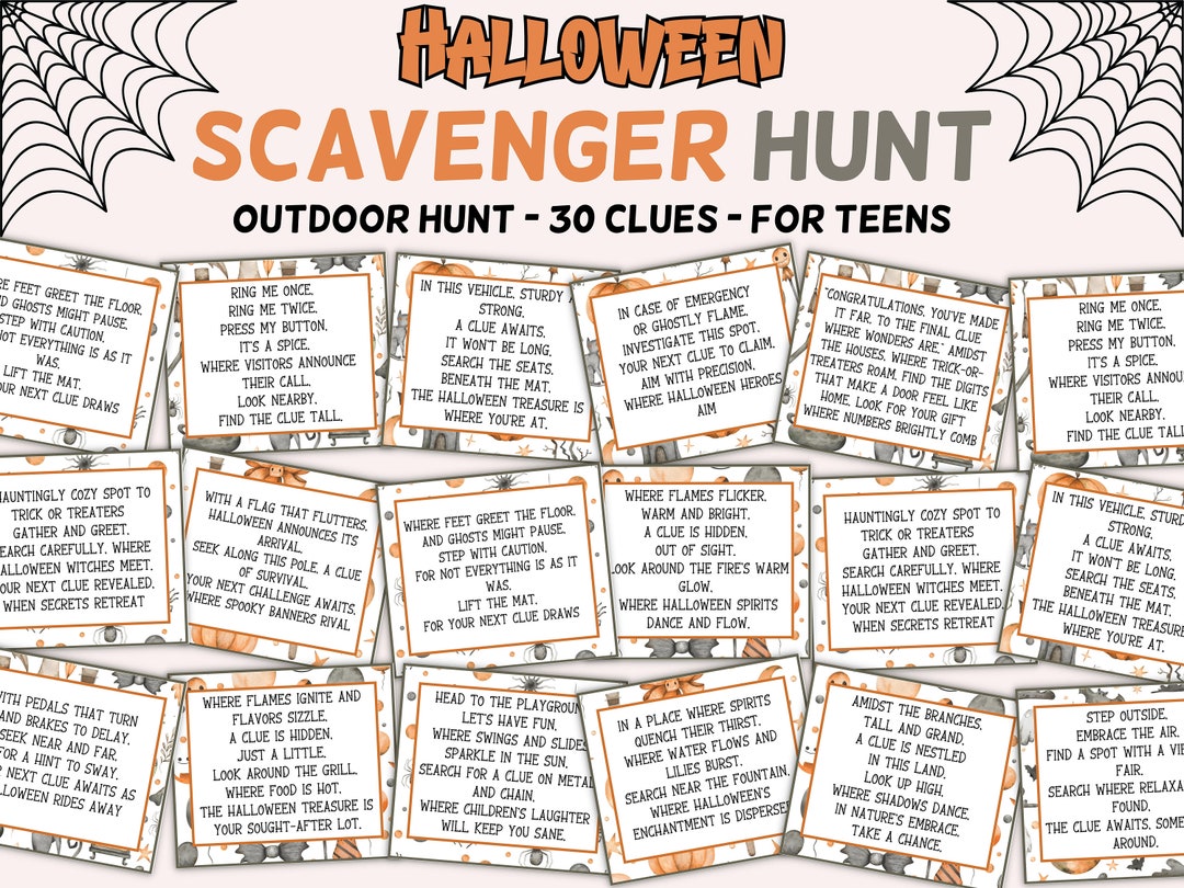 Outdoor halloween scavenger hunt kids and teens scavenger etsy