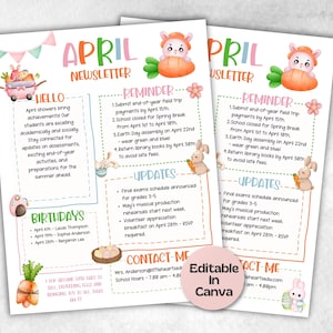 Easter April Classroom Newsletter, Daycare Class Newsletter, Newsletter Template, Canva Template School Newsletter, Parent Communication