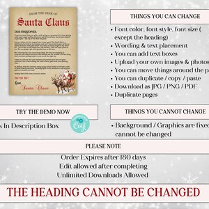 K&ouml;nnte beinhalten: Ein druckbarer digitaler Download eines personalisierten Briefes vom Weihnachtsmann. Der Brief ist auf Papier im Vintage-Stil mit rotem und wei&szlig;em Rand geschrieben. Der Brief enth&auml;lt einen personalisierten Namen, eine Nachricht vom Weihnachtsmann und ein Bild vom Weihnachtsmann im Schlitten. Der Text auf dem Bild lautet "From the desk of Santa Claus" und "Dear Christopher". Das Bild enth&auml;lt auch eine Liste der Dinge, die ge&auml;ndert werden k&ouml;nnen, und der Dinge, die nicht ge&auml;ndert werden k&ouml;nnen. Der Text auf dem Bild lautet "Things you can change" und "Things you cannot change".
