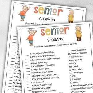 Senior Slogan game, Family Game Night, Dementia Activity, Retirement Games, Senior Citizens, Nursing Home Game, Senior Living Party game