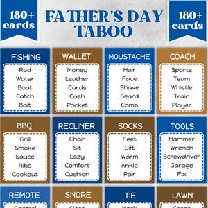 Fathers Day Taboo Activity, Funny Dad party Game, Fathers Day Gift Idea, Trivia Taboo For Dad, Family Game Night, Forbidden Word celebration