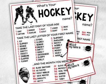 What is your Hockey name printable game, office party, daycare name, Name board sign, party decoration, Name tag, birthday nickname, sport