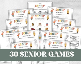 Senior Party Games Bundle, Family Game Night, senior conversations, Would you rather game, charades, most like a senior, Think Quick Trivia