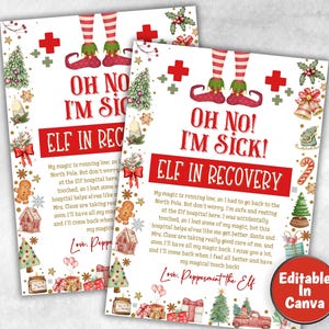 Carta de recuperación de elfo editable, Oh, no, estoy enfermo, editable, elfo para niños, imprimible, nota de llegada de elfo, No toques al elfo, actividades con ideas para elfos, enfermo