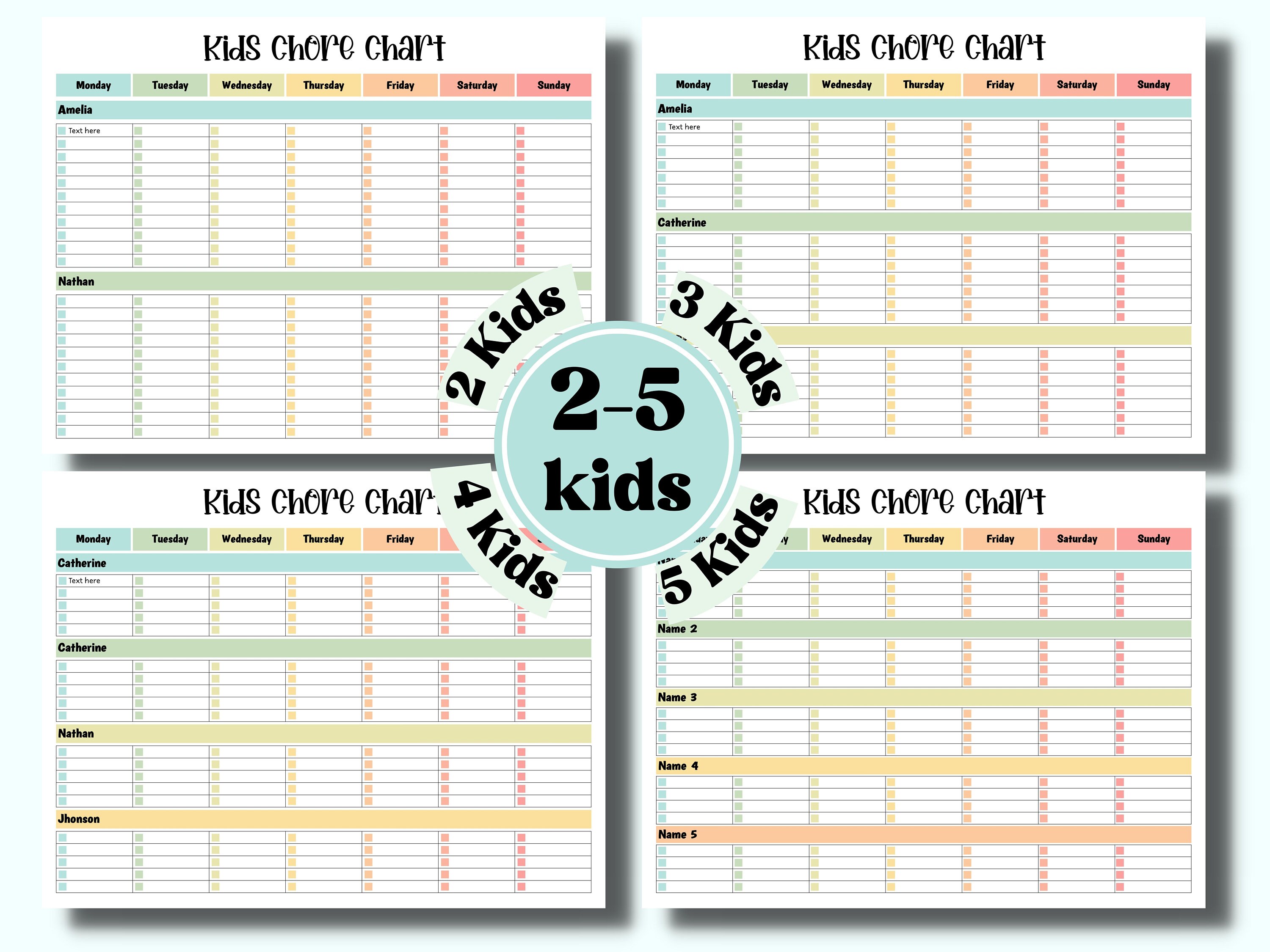 Chore Chart for Multiple Kids | Behavior Chart | Kids Daily Tasks