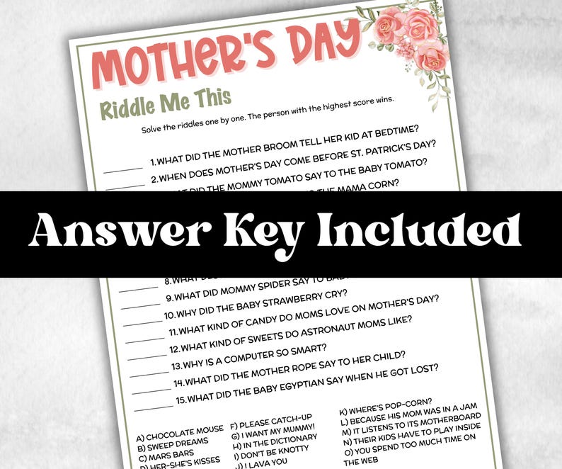 Mother's Day Riddles Jokes, Mommy Riddles, Mothers Day Trivia Party ...