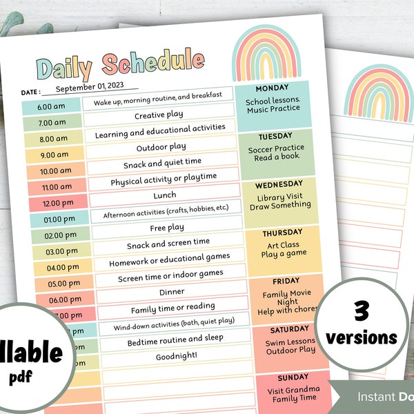 in home daycare kids daily schedule, homeschool schedule, kids weekly chore chart, nanny organizer, printable daycare, 24 hour daily report,