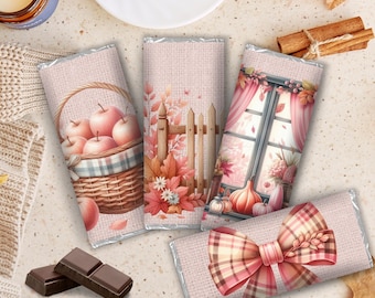 Pink Fall Friendsgiving Party Favor, Pastel Classroom Thanksgiving Treats, Teacher Appreciation Gifts, Thanksgiving Chocolate Bar Wrapper