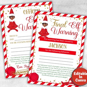 Carta de advertencia final, carta de advertencia oficial de elfo, plantilla de carta de elfo, diversión navideña, actividad navideña para niños, carta imprimible del polo norte
