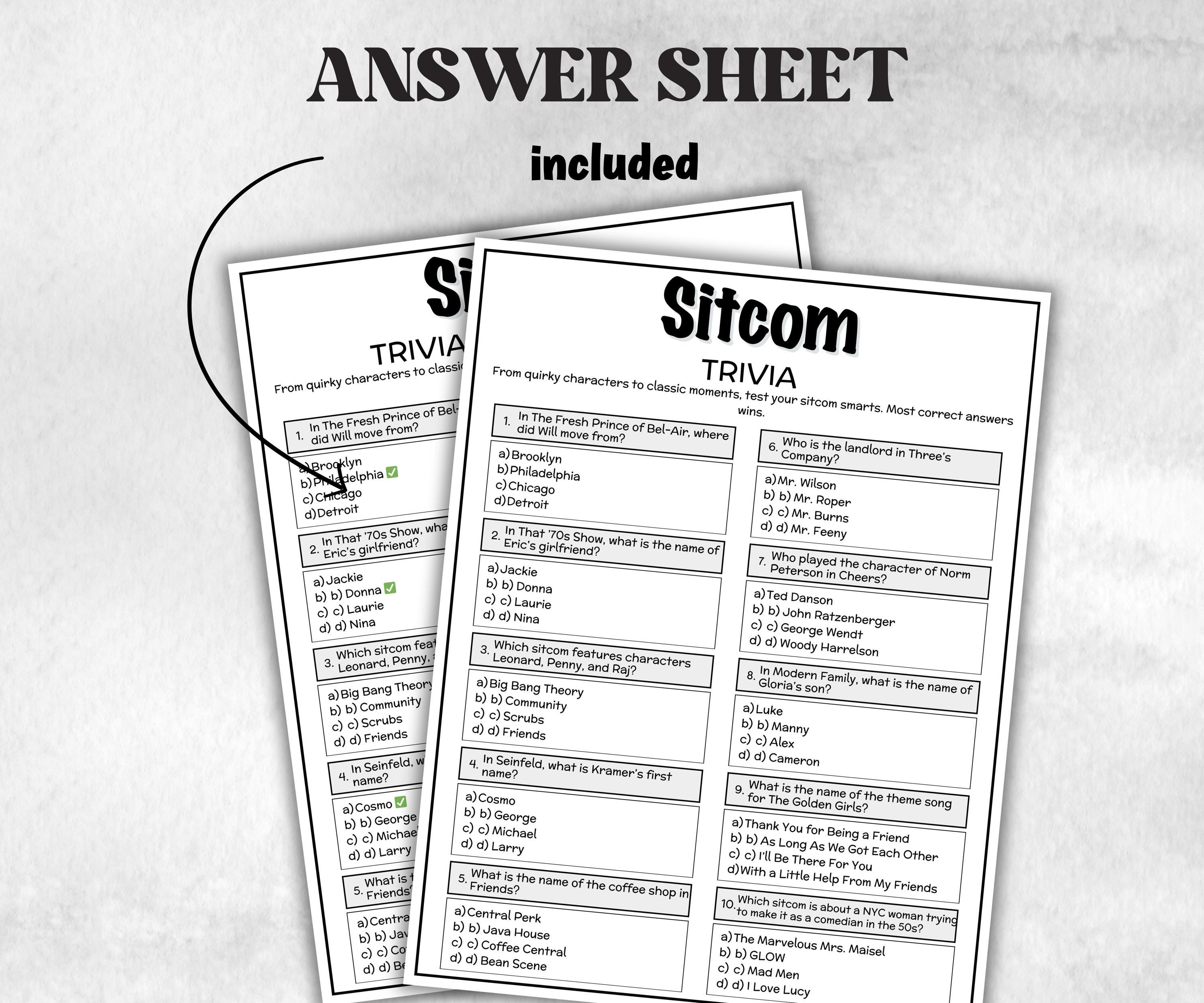 TV Show Sitcom Trivia Quiz, Family Activity, Friendsgiving, Television ...