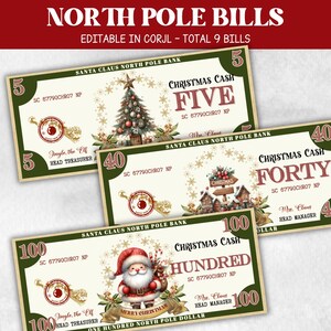 Stocking Stuffer, bereit zum Drucken von Weihnachtsspielgeld, Nordpol- Dollarschein, druckbares Weihnachtsgeld, bearbeitbare Weihnachtsdollar, Dollar