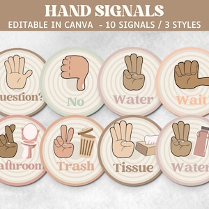 Hand Signals Posters, Hand Signals Display, Classroom Decor Posters, Class Hand Signals, Boho Classroom, Retro Classroom, Bulletin Board