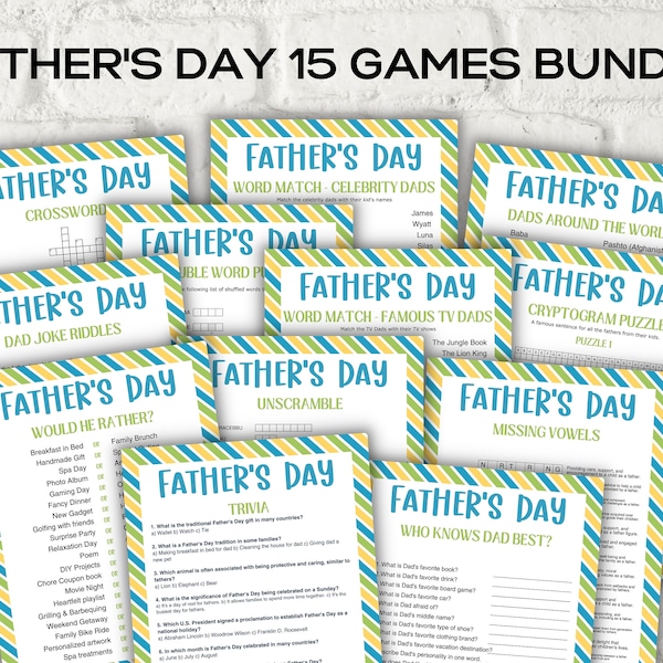 Fathers Day Games Bundle I Printable Father's Day Games For Kids Teens and Adults | Party Activities | Family Games | Classroom Games 005