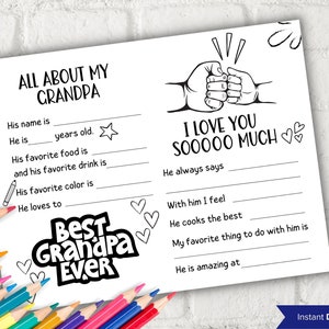 All about my Grandpa fill in the blank I Father&#39;s Day Gift  I About Grandpa  I Gift for Grandpa I Grandpa interview Questionnaire 001