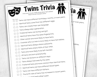 Printable True False Baby Shower Game, Twins Trivia for Baby Showers, Mommy to be game, Twin Minimalist Baby Shower,Shower quiz Activity