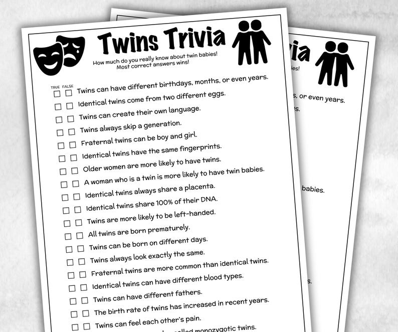 Printable Tue Printable True False Baby Shower Game, Twins Trivia for Baby Showers ...