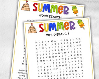 Summer Word Search, End Of School Summer Activities, Summer Birthday Ocean Party,  Family games night, elementary school, Vacation kids game