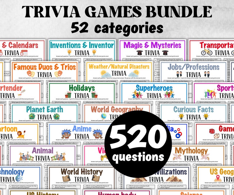 Pub Trivia Questions Bundle, Adults Office Party, Family Game Activity ...