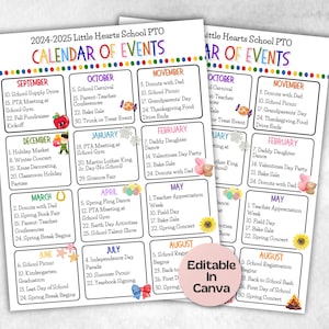 School events calendar flyer, PTA Monthly Calendar, PTO Calendar, Calendar of Events, school calendar, editable in Canva calendar flyer
