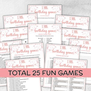 13th Birthday Game Bundle, Pink Thirteenth Birthday, 13th Birthday Party, Born in 2012, large group Game Bundle, Printable Teen group game