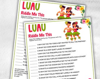 Luau Riddles Jokes, Summer Birthday, Tropical Party, Beach Party, Hawaiian Party, Summer Vacation Trivia, Beach Activity, Kids Aloha Game